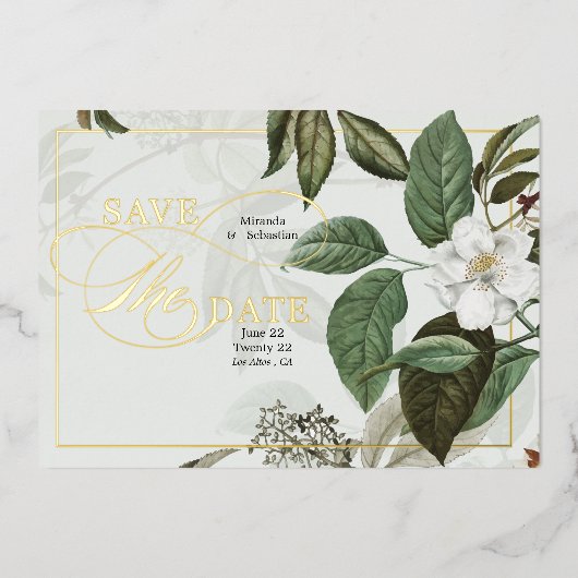 Elegant Magnolia Save the Date Folieneinladung (Vorderseite)