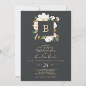 Elegant Magnolia | Schwarz in einer Hochzeit Einladung (Vorderseite)