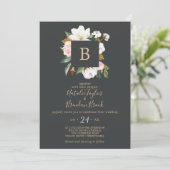 Elegant Magnolia | Schwarz in einer Hochzeit Einladung (Stehend Vorderseite)