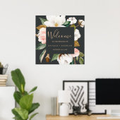 Elegant Magnolia | Schwarz-Weiß-Begrüßung Poster (Heimbüro)