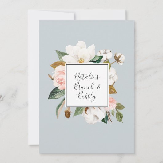 Elegant Magnolia | Schwarz-Weiß-Brunch und Bubbly Einladung (Rückseite)