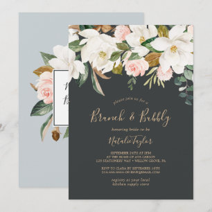Elegant Magnolia Schwarz-Weiß-Brunch und Bubbly Einladung