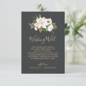 Elegant Magnolia | Schwarze Hochzeitswischgutkarte Begleitkarte (Stehend Vorderseite)