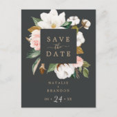 Elegant Magnolia | Schwarze Save the Date Postkart Einladungspostkarte (Vorderseite)