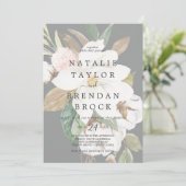 Elegant Magnolia | Schwarze verblasste Bläsereihen Einladung (Stehend Vorderseite)