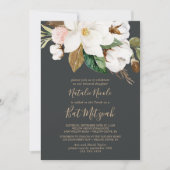 Elegant Magnolia | Schwarzer und weißer Bat Mitzva Einladung (Vorderseite)