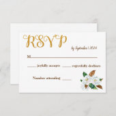 Elegant Magnolia Wedding RSVP Card Begleitkarte (Vorne/Hinten)