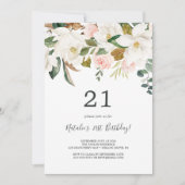 Elegant Magnolia | Weiß und rot 21. Geburtstag Einladung (Vorderseite)