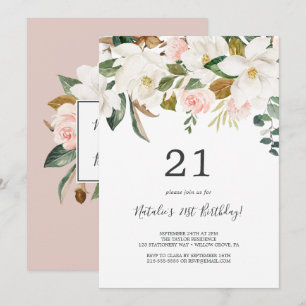 Elegant Magnolia   Weiß und rot 21. Geburtstag Einladung