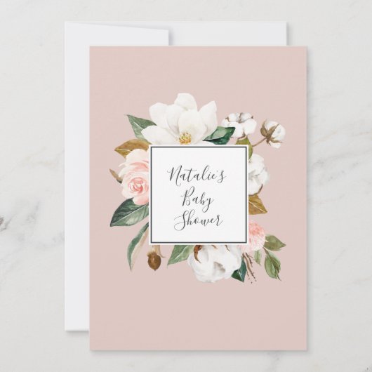 Elegant Magnolia | Weiß und rot Es ist ein Mädchen Einladung (Rückseite)