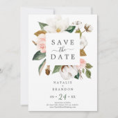 Elegant Magnolia | Weiße Save the Date Karte (Vorderseite)