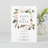 Elegant Magnolia | Weiße Save the Date Karte (Stehend Vorderseite)