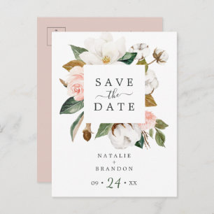 Elegant Magnolia   Weiße Save the Date Postkarte