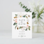 Elegant Magnolia | Weiße Save the Date Postkarte (Stehend Vorderseite)