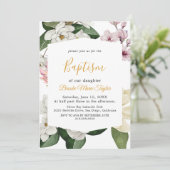 Elegant Magnolia | Weiße und blaue Taufe Einladung (Stehend Vorderseite)