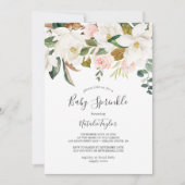 Elegant Magnolia | White and Blush Baby Sprinkle Einladung (Vorderseite)