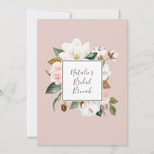 Elegant Magnolia | White and Blush Bridal Brunch Einladung (Rückseite)