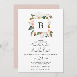 Elegant Magnolia | White & Blush Monogram Wedding Einladung