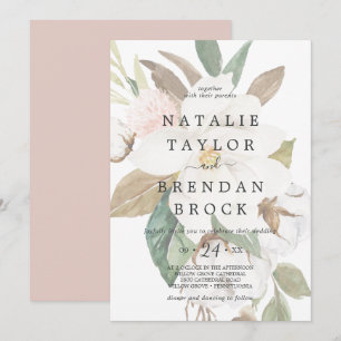 Elegant Magnolia   White Faded Floral Wedding Einladung