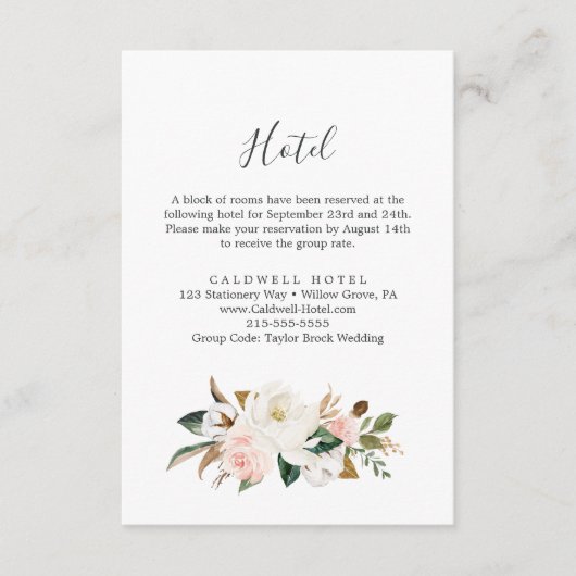 Elegant Magnolia | White Hotel Enclosure Card Begleitkarte (Vorderseite)