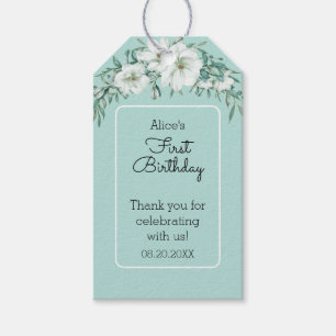 Elegant Magnolia White Pastel Green 1. Geburtstag Geschenkanhänger