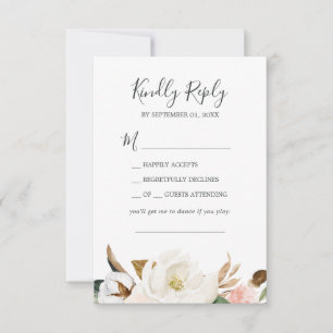 Elegant Magnolia   White Song Request RSVP Card