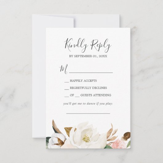 Elegant Magnolia | White Song Request RSVP Card Karte (Vorderseite)