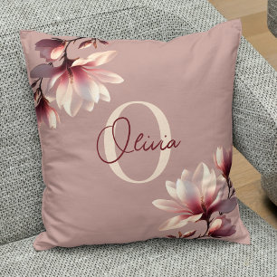 Elegant Magnolie Rosé Monogramm Kissen