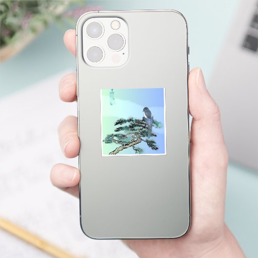 Elegant Magpie Bird Bonsai Aesthetic Sticker (Telefon)
