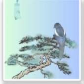 Elegant Magpie Bird Bonsai Aesthetic Sticker (Vorderseite)