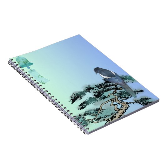 Elegant Magpie Bird & Japanese Bonsai Drawstring B Notizblock (Rechte Seite)