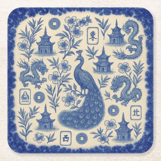 Elegant Mahjong Toile Paper Coaster Set Rechteckiger Pappuntersetzer (Vorderseite)