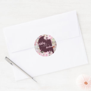 Elegant Mahogany Rote Flora Hochzeit im Sommer Runder Aufkleber