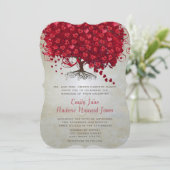 Elegant Mairytale Red Heart Leaf Tree Wedding Einladung (Stehend Vorderseite)