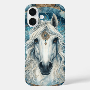 Elegant Majestic White Horse Head Flownmane iPhone 16 Hülle