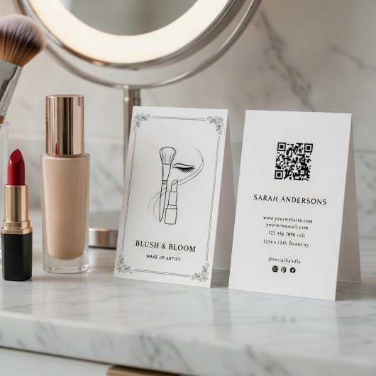 Elegant Makeup Artist Business Card with QR Code  Visitenkarte
