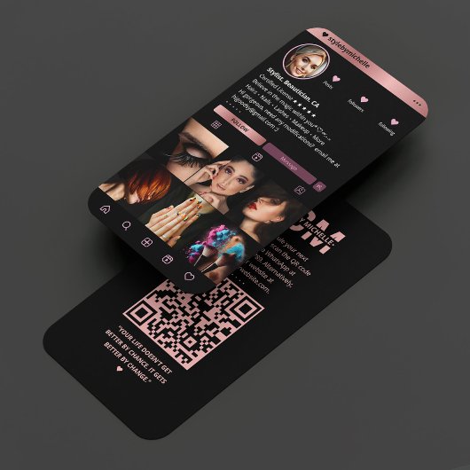 Elegant Makeup Artist Instagram Black RoseGold Visitenkarte