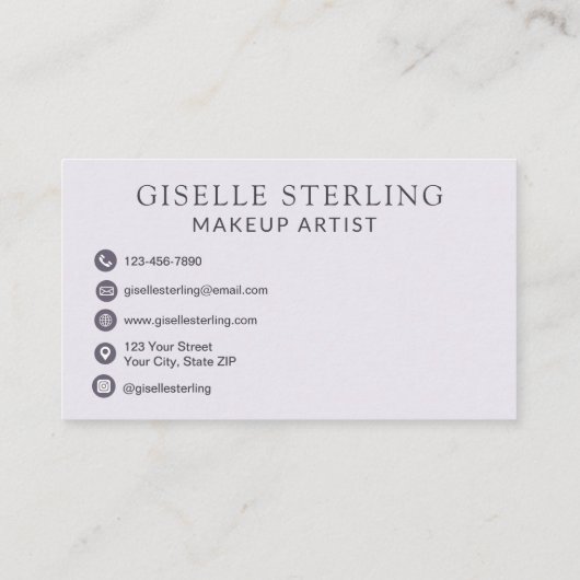 Elegant Makeup Artist Lila Lilac Script Visitenkarte (Rückseite)