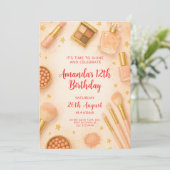 Elegant Makeup Birthday Party Einladung (Stehend Vorderseite)