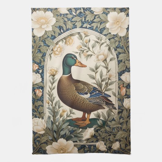 Elegant Mallard Duck William Morris Inspired  Geschirrtuch (Vertikal)