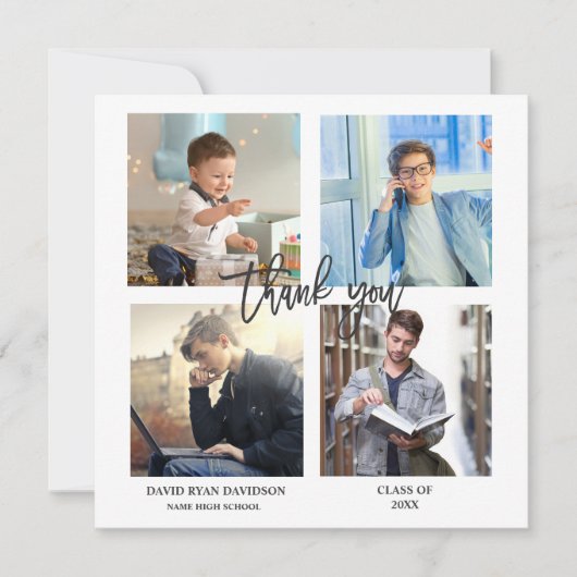 Elegant Man Abschluss Foto Collage Vielen Dank Ankündigung (Vorderseite)