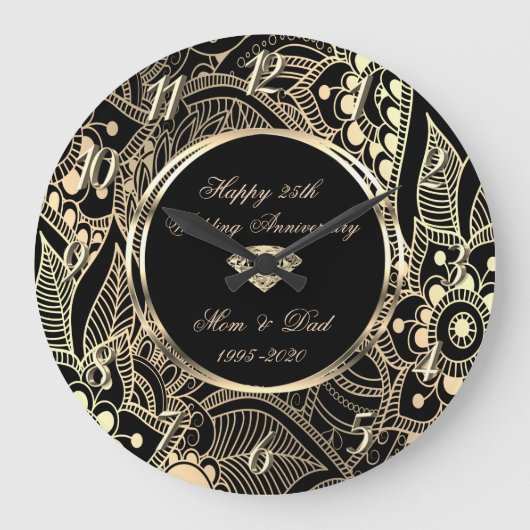 Elegant Mandala 25th Wedding Annivers Große Wanduhr (Vorderseite)