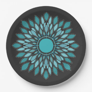 Elegant Mandala Aquamarin Lotus Blume Pappteller