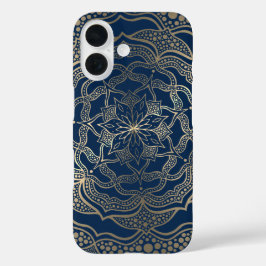 Elegant Mandala Art Boho Gold und Navy Blue Luxury iPhone 16 Hülle