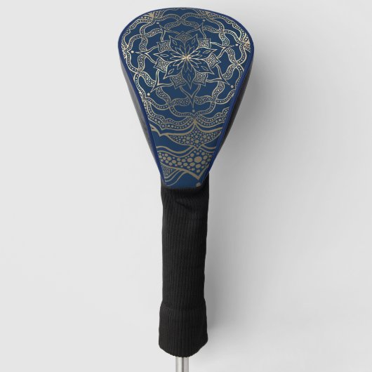 Elegant Mandala Art Boho Gold und Navy Blue Luxury Golf Headcover (Vorderseite)