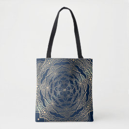 Elegant Mandala Art Boho Gold und Navy Blue Luxury Tasche