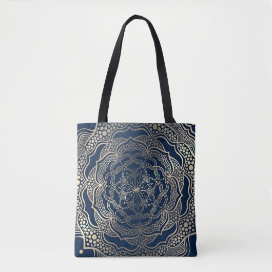 Elegant Mandala Art Boho Gold und Navy Blue Luxury Tasche (Vorderseite)