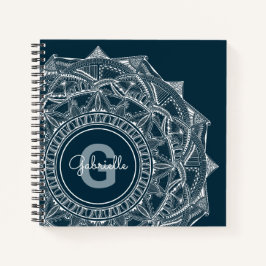 Elegant Mandala Art Monogram, Anfangsname Blau Notizblock