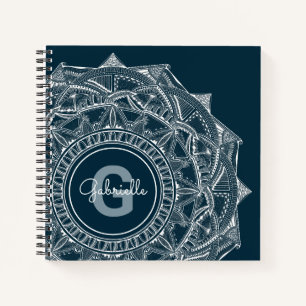 Elegant Mandala Art Monogram, Anfangsname Blau Notizblock
