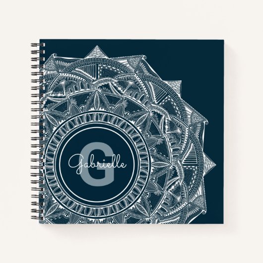 Elegant Mandala Art Monogram, Anfangsname Blau Notizblock (Vorderseite)